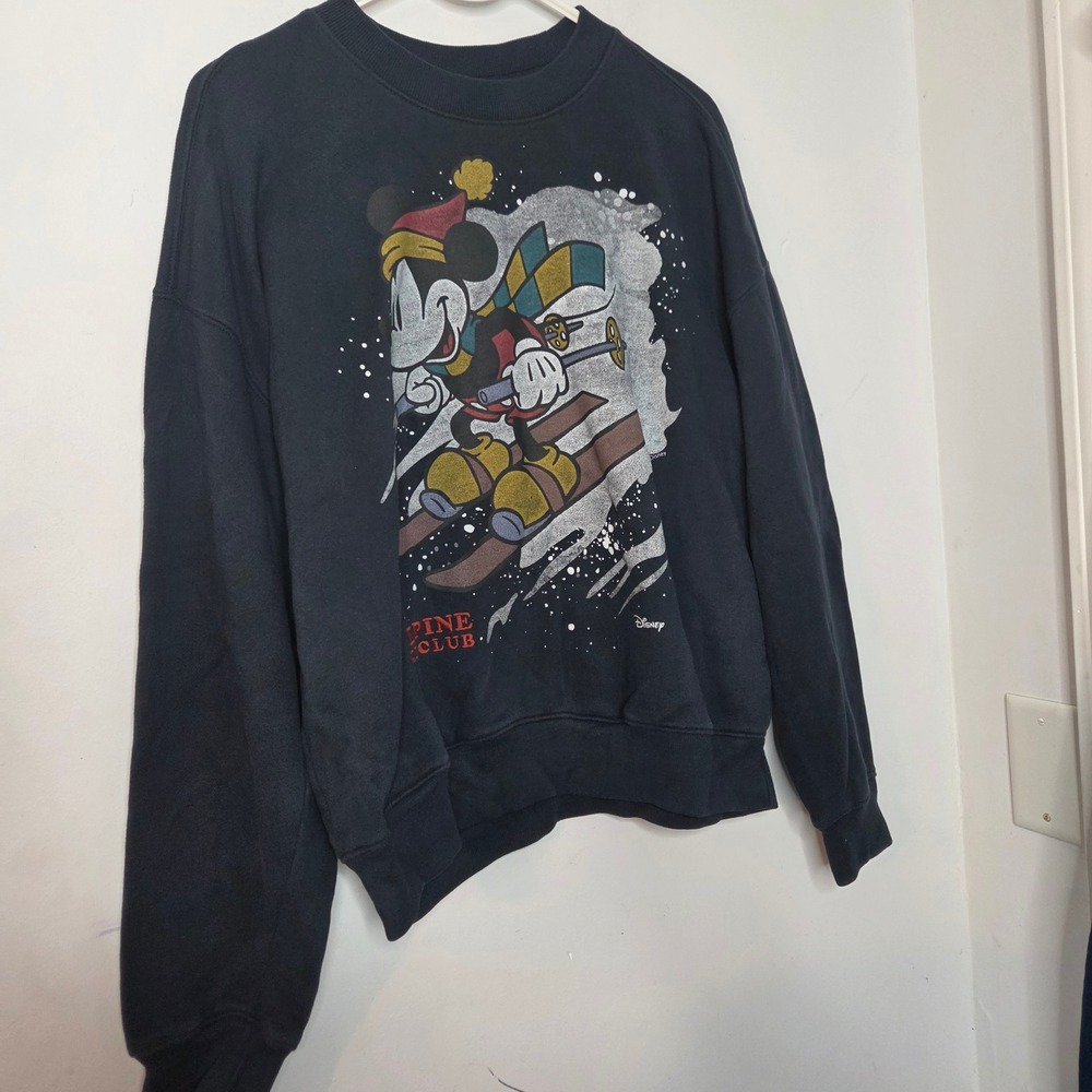 Hollister Disney Mickey Mouse Alpine Ski Club Boxy Fit Sweatshirt Faded Black S